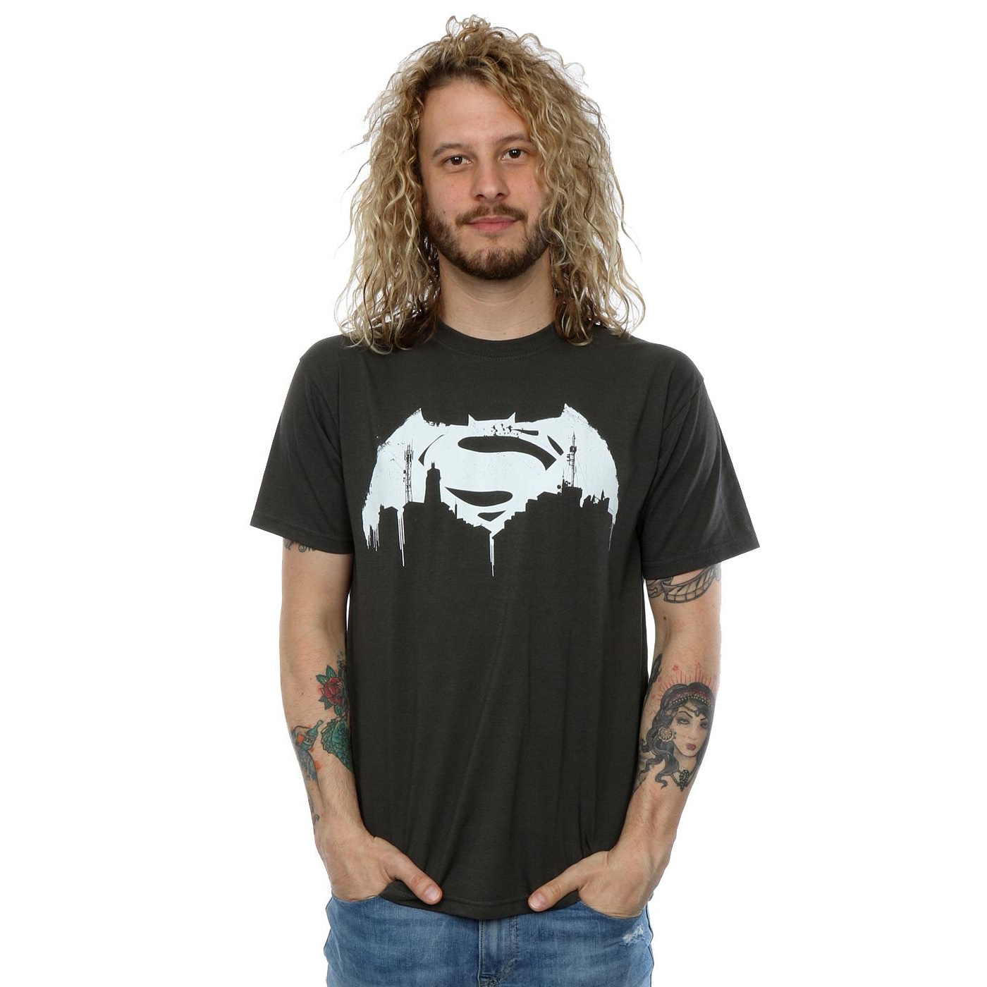 DC Comics Maglietta Batman Contro Superman Logo Scrostato Uomo (BI15965) - Foto 5 di 6