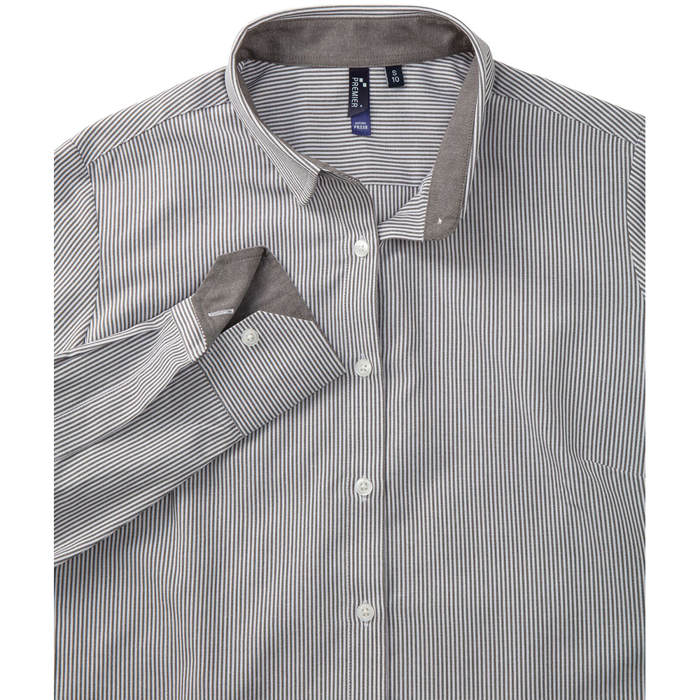 Premier Womens/Ladies Cotton Rich Oxford Stripe Blouse (RW6593) - Picture 6 of 16